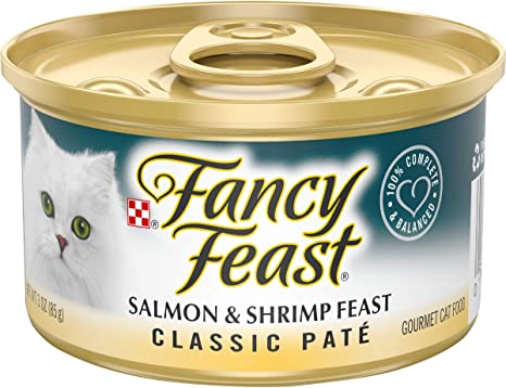 Fancy Feast Wet Cat Food, Classic, Salmon & Shrimp Feast, 3-Ounce Can, Pack of 24