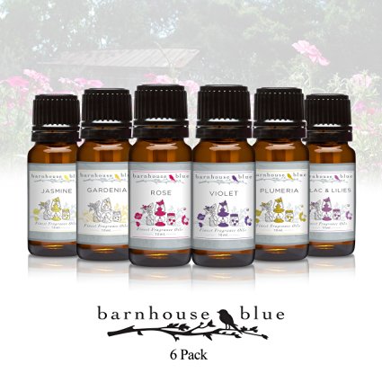 Premium Grade Fragrance Oils - Flower Garden - Gift Set - 6/10ml Bottles - Violet, Rose, Plumeria, Gardenia, Jasmine, Lilac & Lillies