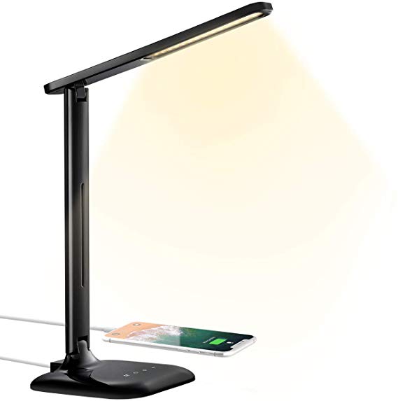 LED Desk Lamp, Eye-caring Table Lamp, Desk Light with USB Charging Port, 5 Color Mode and 5 Brightness Levels, Sensitive Control, 10W Power for Reading, Working, Painting, Sleeping in Home, Office