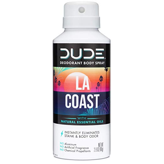 DUDE Deodorant Body Spray, Multipurpose Usage with Natural Essential Oils, Refreshing LA Coast Scent, 2.8 oz