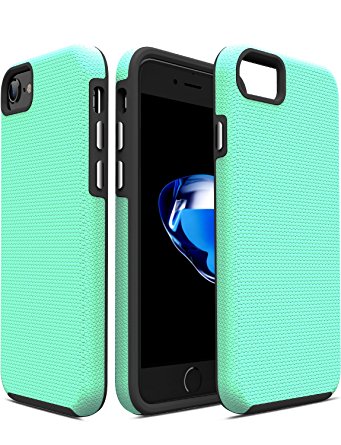 TOZO for iPhone 7 Case ARMOR Series Football Pattern Texture Soft Touch Anti-Slip Grip [Shock Proof] Ultra Rugged Dual Layer Protect Case for iPhone 74.7 inch ,[Black Green]