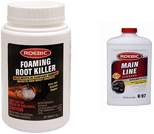 Roebic FRK-1LB FRK Foaming Root Killer, 1-Pound, 1 lb, White & K-97-Q-4 Laboratories, K-97 Main Line Cleaner, 32-Ounce, Grease in Sewer and Septic Systems, 32 Ounces