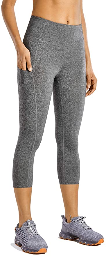 CRZ YOGA Women's Naked Feeling I High Waist Crop Tight Run Training Yoga Capri Leggings with Side Pocket-19 Inches