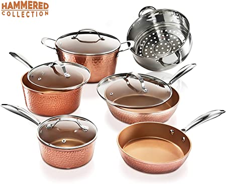 Gotham Steel Pots and Pans Set – 10 Piece Premium Ceramic Cookware with Triple Coated Ultra Nonstick Copper Surface & Aluminum Composition for Even Heating, Oven, Stovetop & Dishwasher Safe