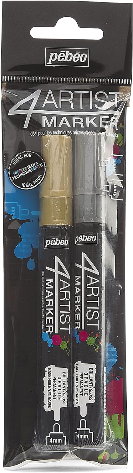 Pebeo 4Artist Marker, Duo Set, 4 mm - Gold & Silver