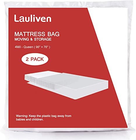 Lauliven 2-Pack Mattress Bag for Moving - Queen/Full Size Mattress Storage Bag - 4 Mil Extra Thick Heavy Duty Mattress Protection Cover - 76 x 96 Inch