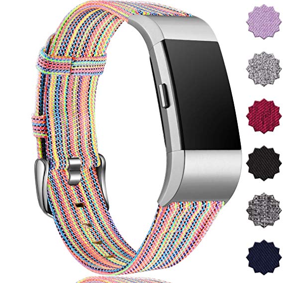 Maledan Compatible with Fitbit Charge 2 Bands for Women Men, Breathable Woven Fabric Replacement Accessory Strap Compatible with Fitbit Charge 2 and Charge 2 SE Fitness Activity Tracker, Large Small