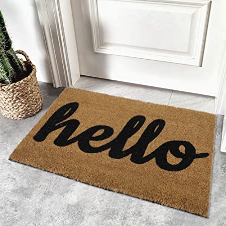 Olanly Pure Coco Coir Hello Door Mat Front Door Welcome Mat Outdoor Rug Non Slip Entryway Indoor Outdoors Floor Mat 30"x17", Hello