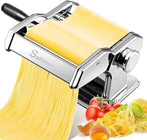 Sailnovo Pasta Machine Pasta Maker, 180 Aluminum Alloy Manual Pasta Roller with 9 Adjustable Thickness Settings and 2 Cutter, Perfect for Spaghetti, Fettuccini, Lasagna, or Dumpling Skins, Gift