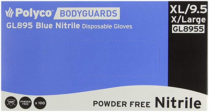 Bodyguards GL895 Powder Free Blue Nitrile Disposable Gloves - Box of 100 (Extra Large)