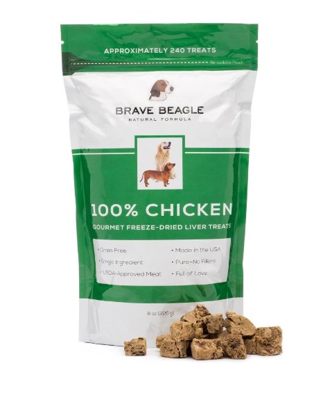 Chicken Dog Treats Made in USA by Brave Beagle - Grain Free USDA Liver Meat - BIG BAG For Training or Snacks - Approx 240 Single Ingredient Gourmet Freeze Dried Bites
