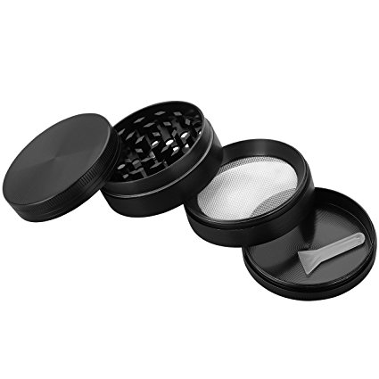 Homasy Spice Herb Grinder, Tobacco Spice Herb Weed Grinder with Pollen Scraper - Black (4 Pieces, 2-Inch, Razor-sharp Teeth, Zinc Alloy Material Made)