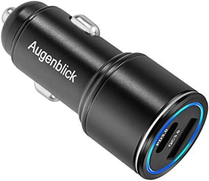 Augenblick Car Charger With 36W USB C PD 3.0 & 18W USB A QC 3.0 Ports, Mini Metal Dual Car Adapter Compatible with iPhone 13/12/11/X/8, Note 10/S10(NOT INCLUDE CHARGING CABLE)