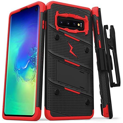 ZIZO Bolt Heavy-Duty Galaxy S10 Case | Military-Grade Drop Protection w/Kickstand Bundle Includes Belt Clip Holster   Lanyard Designed for 6.1 Samsung S 10