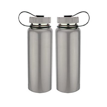Stainless Steel Water Bottle Wide Mouth with Plastic Lid 34 Oz 2 Count