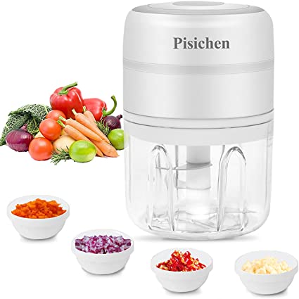 Pisichen Electric Garlic Chopper, 250ml Mini Portable Garlic Mincer with USB Charging, Waterproof Vegetable Chopper for Garlic, Onion, Ginger, Pepper, Spice, Fruits, Meat, Baby Food