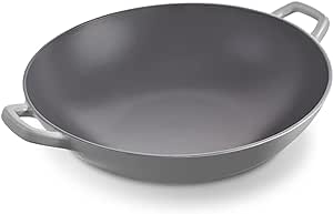 Zakarian By Dash 14” Nonstick Cast Iron Wok for Restaurant Quality Stir Fry, Seafood, Deep Frying, and Steaming - Grey