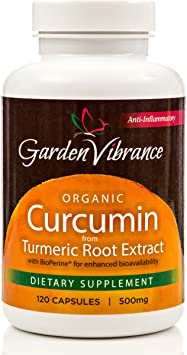 Organic Curcumin 95 Powder Extract with Bioperine, 500mg, 120 Capsules - Vegetarian - Tumeric