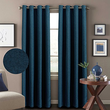 H.Versailtex Premium Thermal Insulated Textured Rich Linen Extra Long Curtains and Drapes (2 Panels),Grommet Primitive Natural Curtains for Patio Door,52 by 108 inches,Dark Blue