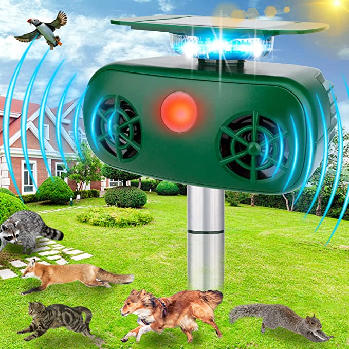 Defendy Ultrasonic Animal Repeller, Solar Powered Animal Repellent Outdoor Cat Repellent Dog Deterrent with Motion Sensor Waterproof Bird Repellent for Squirrels Rabbit Fox Raccoon,Yard Garden Farm