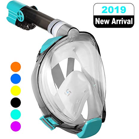 WSTOO Full Face Snorkel Mask-Advanced Safety Breathing System Allows You to Breathe More Fresh Air While Snorkeling,180 Panoramic Anti-Fog Anti-Leak Foldable Snorkel Mask for Adult and Kids