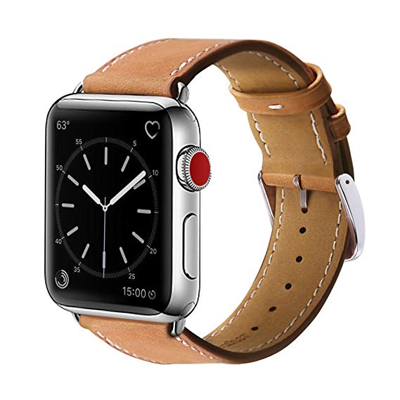Apple Watch Band, Marge Plus Genuine Leather Band Single Tour Replacement Smart Watch iWatch Strap Bracelet with Adapter Clasp for Apple Watch Models 42mm-Brown