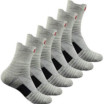 Pelisy Compression Mens Athletic Crew Socks 6 Packs For Basketball & Running
