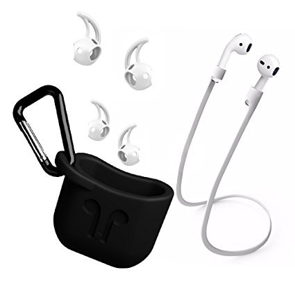 GiBot Airpods Case Holder Skin Protector for Apple Airpods Charging Case with Earhook,Necklace,Black