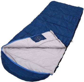 All Season Hooded Sleeping Bag [88x34in] - Comfort Temperature Range of 32-60°F. Constructed with a Ripstop Waterproof Shell, Woven Polyester Liner & High-Loft Fill. Comfortably Fits Most up to 6'6.