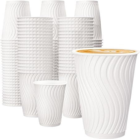 Coffee Cups 12oz No Lids 120 Count, Corrugated Triple Wall Disposable Paper Cups, Better Insulation, Perfect for Hot and Cold Drinks, Coffee Bar Essentials Event and Party Supplies