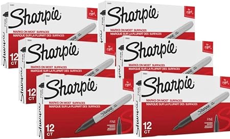 Sharpie 30001 Black Fine Point Permanent Markers, 6 Boxes, 72 Total Markers