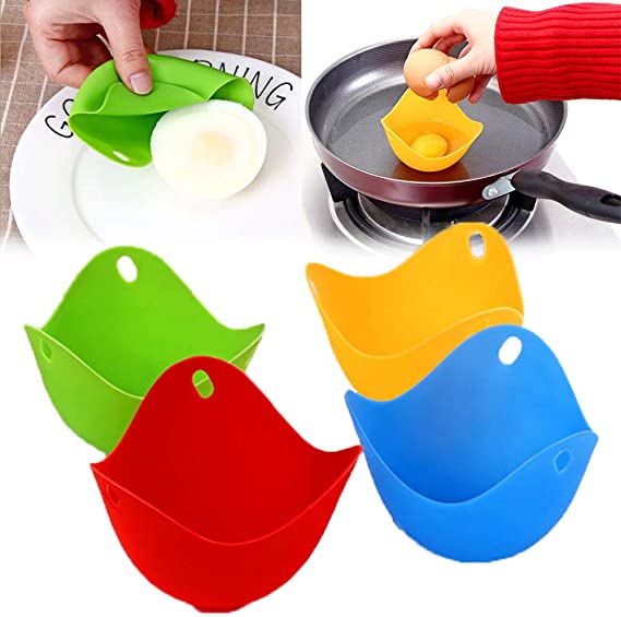 4pcs Silicone Egg Poacher Non-Stick Silicone Poached Eggs Cups,BPA Free Kitchen Cookware Tools Egg Mold Bowl Microwave Egg Poacher Mixed-4 Pack