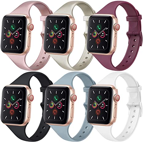 [6 PACK] Bands Compatible with Apple Watch Bands 44mm 42mm for Women Men, Slim Thin Narrow Bands for iWatch SE & Series 6 5 4 3 2 1