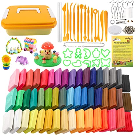 Holicolor 50 Colors (0.7 Ounces per Pack) Polymer Clay Kit Oven Bake Clay Modeling Clay with Different Polymer Accessories, Sculpting Tools