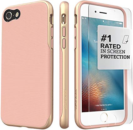 iPhone 7 Case, (Rose Gold) SaharaCase Trend Protective Kit Bundle with [ZeroDamage Tempered Glass Screen Protector] Rugged Protection Anti-Slip Grip [Shockproof Bumper] Slim Fit - Rose Gold