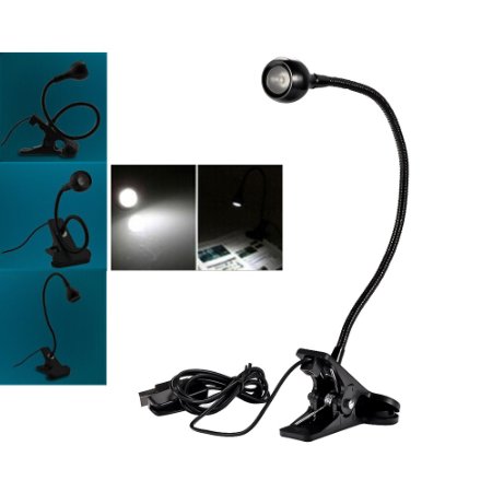 LJY Flexible Goose Neck USB LED Lamp Table Desk Light with Clip & On/Off Switch for Laptop PC, White Light