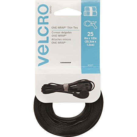 VELCRO Brand  - ONE-WRAP Thin Ties: Reusable, Light Duty - 8" x 1/2" Ties, 25 Ct. - Black