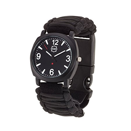 Survival Watch V3 | Ultimate Emergency Survival Gear | Features Military Grade Paracord, Compass, Whistle, & Fire Starter | Water Resistant | Adjustable Paracord Band | 4 Colors