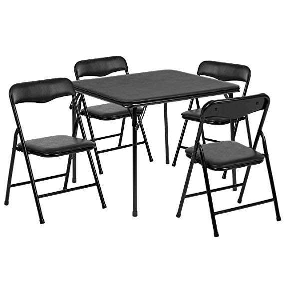 Flash Furniture Kids Black 5 Piece Folding Table and Chair Set, JB-9-KID-BK-GG