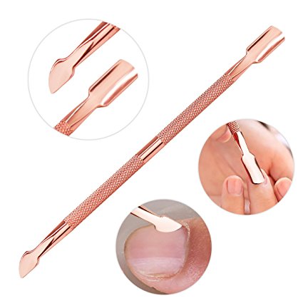 Rose Golden Cuticle Pusher and Spoon Nail Cleaner Dual-use Professional Grade Stainless Steel Cuticle Remover and Cutter Nail Art Tool for Fingernails and Toenails