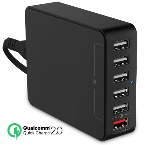 Qualcomm Certified Kungix 35W 6-Port USB Desktop Charging Station Wall Charger with 1 Qualcomm Quick Charge 20 USB Hub Total Output 5V7AQuick Charge 12V15A 9V2A 5V2A
