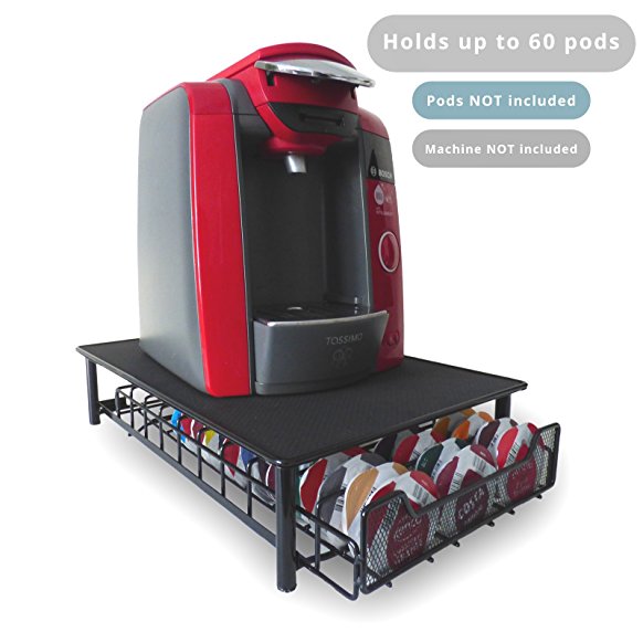 60 Pod Tassimo Coffee Holder & Dispenser Stand With Drawer Storage Green House Black