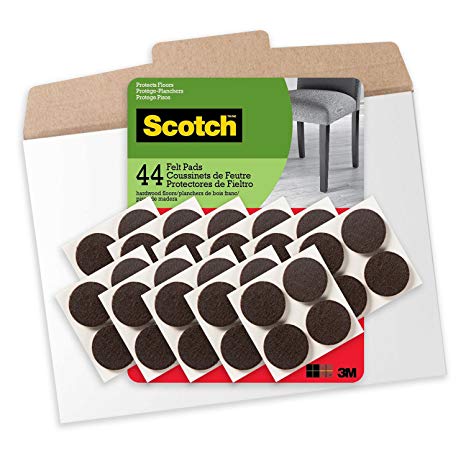 Scotch Felt Pads, 44 Pads/Pack, 1 Inch Brown, FP821-44NA