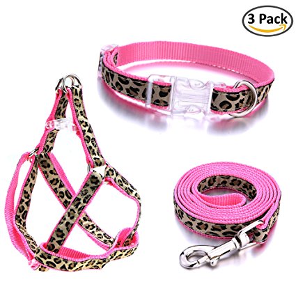 Leopard Small Pet Dog Collar and Leash Harness Set