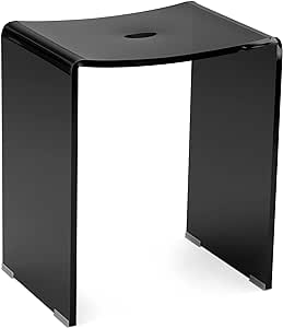 Navaris Black Acrylic Shower Bench - Waterproof Stool for Bathroom or Vanity 17.1" x 14.6" x 11" - Modern Glam Transparent Seat - Holds up to 220 lbs