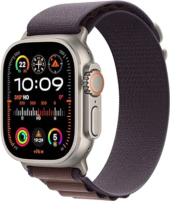 Apple Watch Ultra 2 (49 mm GPS   Cellular) Smartwatch avec boîtier en titane robuste et Boucle Alpine indigo Medium. Suivi de l’activité physique, GPS haute précision, bouton Action, neutre en carbone