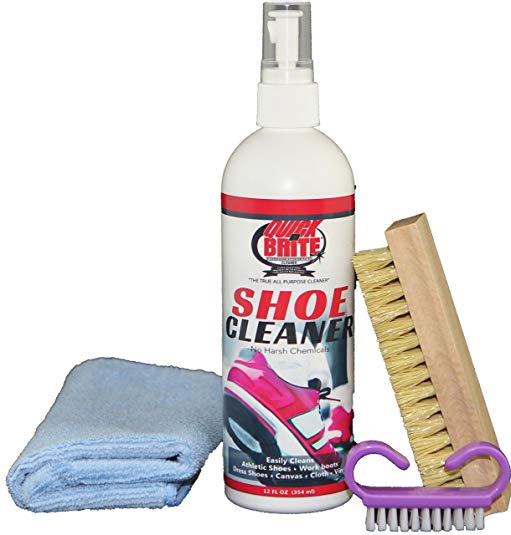 Quick'n Brite Shoe Cleaner Bundle,12 Oz. Fabric Cleaner Solution, Microfiber Cloth, and Brush