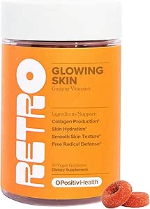 RETRO Gummy Glowing Skin Vitamins for Collagen Production - Astaxanthin, Vitamin E, Bamboo Extract, Hibiscus, & Vitamin C - Vegan Skin Vitamin Gummies for Smooth Skin & Hydration, 50 Count (Pack of 1)