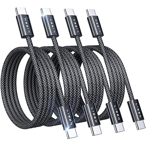 LISEN 60W USB C to USB C Cable, 4 Pack [1.6ft 3.3ft 6.6ft 6.6ft] USB C Cable, 48-Strand Braid Type C Cable Fast Charge for iPhone 15 pro, Samsung S23/S22/S21 Ultra, iPad Air/Pro/Mini