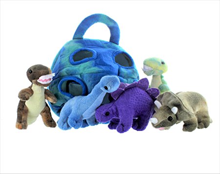 5 Pack Dinosaur Plush Soft Stuffed Animal Playset With Carrying Case
